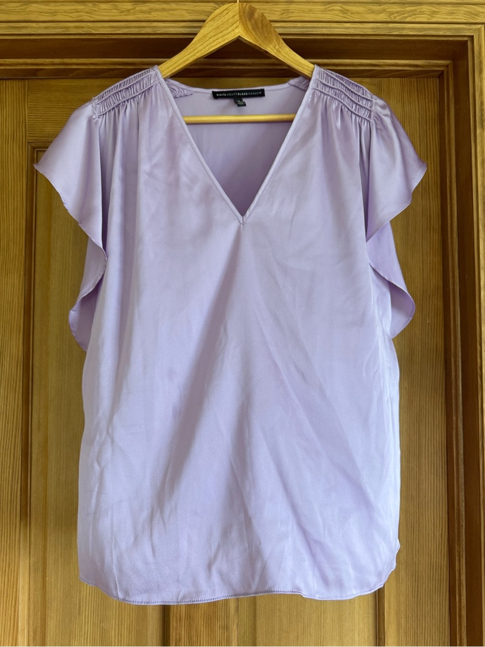 White House Black Market Lavender Flutter Sleeve V-Neck Blouse